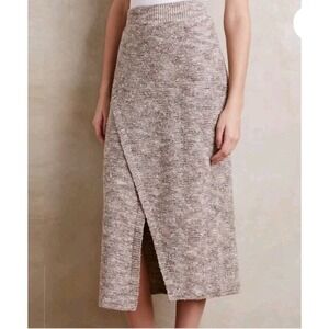 Moth Anthropologie Wrap Midi Skirt Small Brown Ivory‎ Sweater Knit Academia Boho